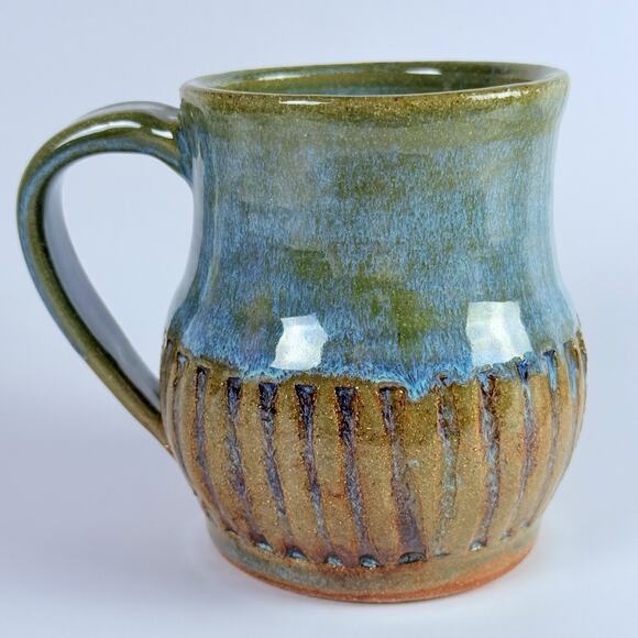 Studio Pottery Mug Signed Nancy Jana Kent JanaWare  Blue Green Drip 14oz - Picture 3 of 9